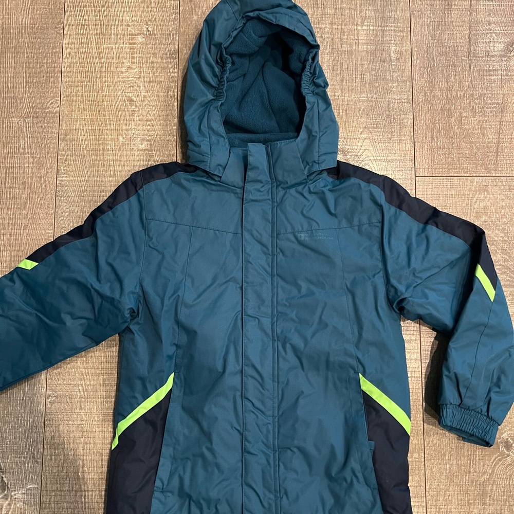 Kids Teal and Black Hooded Snow Jacket